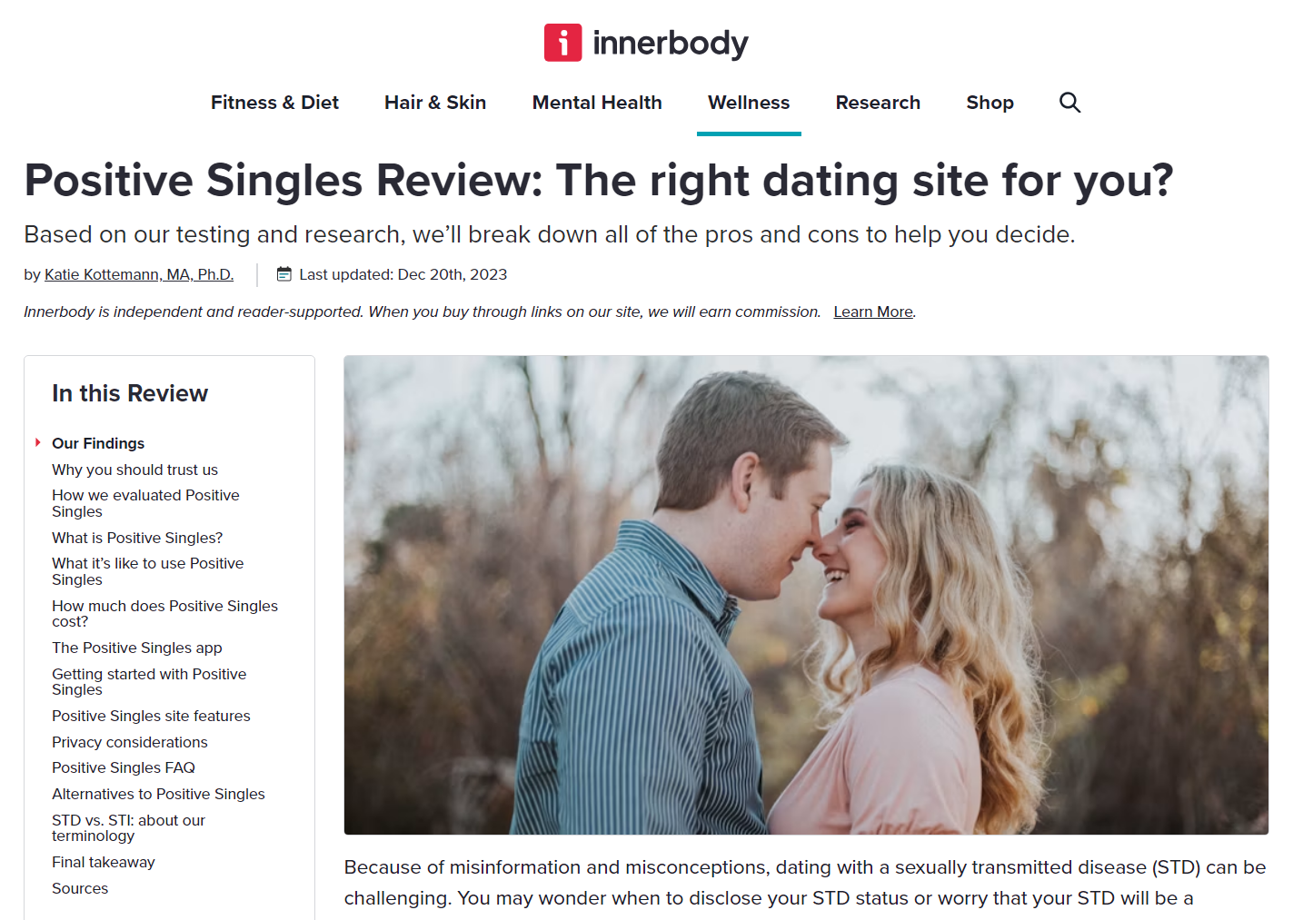 Innerbody review methodology screenshot illustrating evaluation criteria for digital wellness platforms.